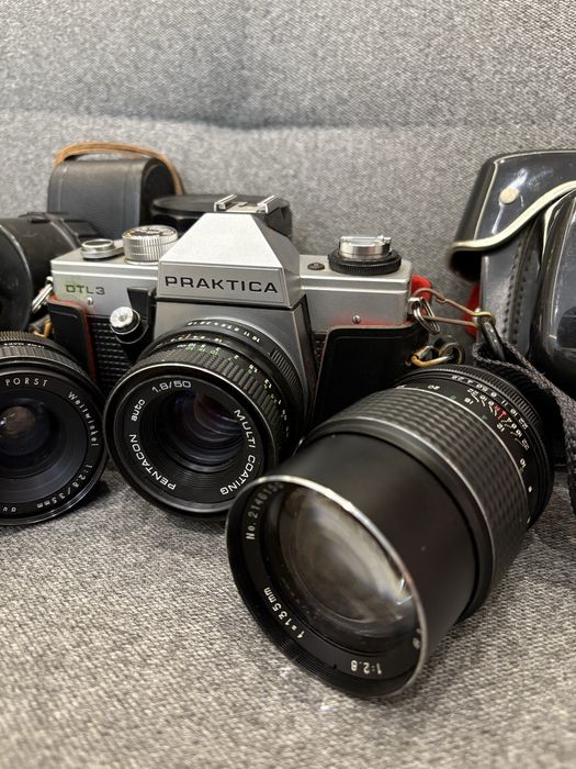 Aparat Praktica DTL 3 + 3 obiektywy i akcesoria