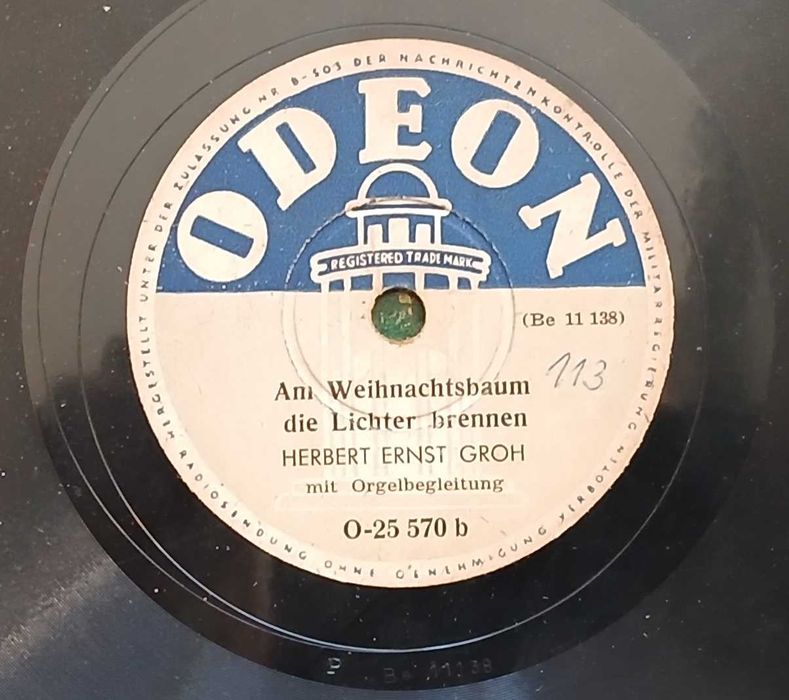 Płyta szelakowa ODEON: "Am Weihnachtsbaum die Lichter brennen", Herbert Ernst Groh.