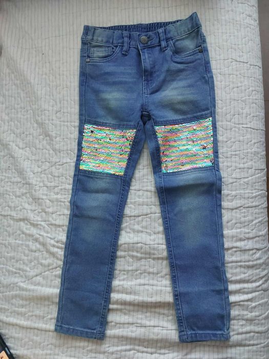 Spodnie jeans cekiny nowe 116