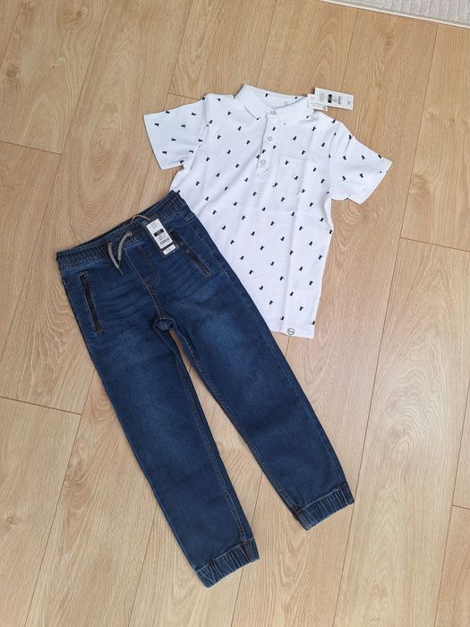 R 128 elegancki komplet Cool Club jeansy joggery  polo