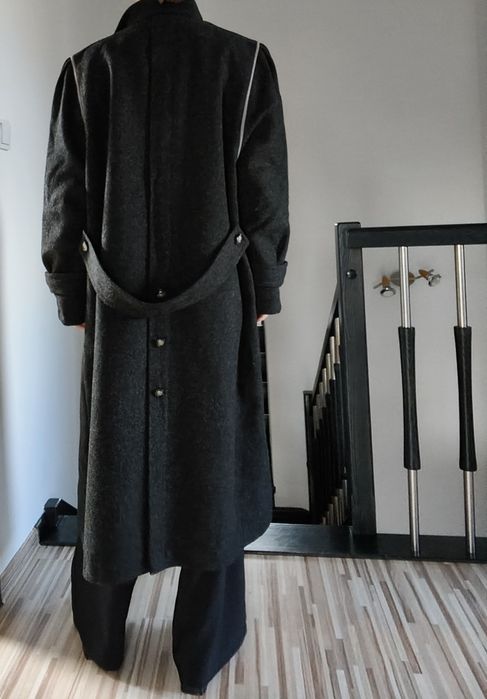 Długi wełniany płaszcz przejściowy, damski, dwurzędowy, XL
