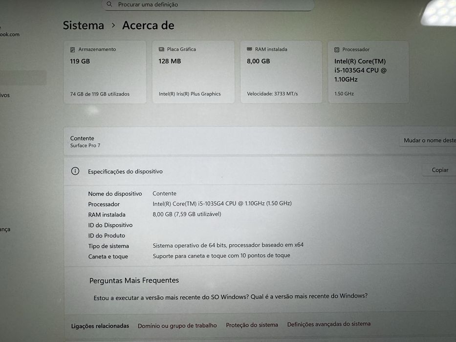 Surface Pro7 128gb -Troca