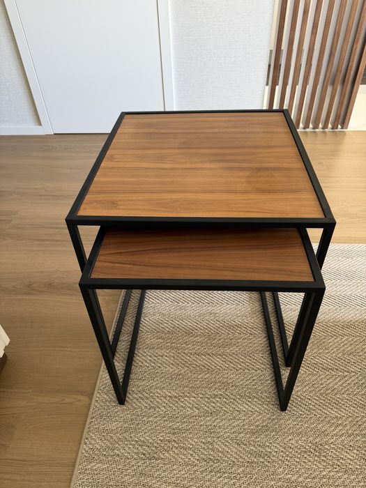 Vendo conjunto 2 mesas nogueira / lacado preto