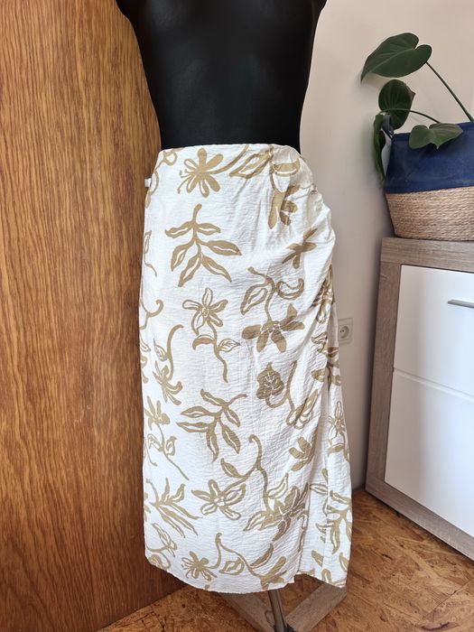 Mango L 40 spódnica maxi beżowa wzory marszczenia na lato