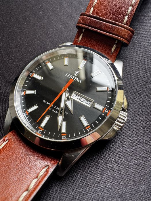 Чоловічий годинник Festina F20358/2 | Оригінал | 100 м | Шкіряний ремінець