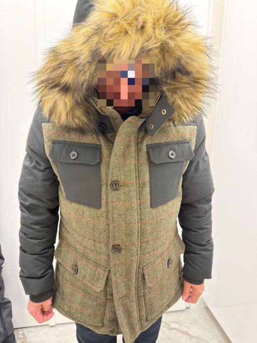 Kurtka zimowa Hackett London L – tweed, puchowa, bardzo ciepła