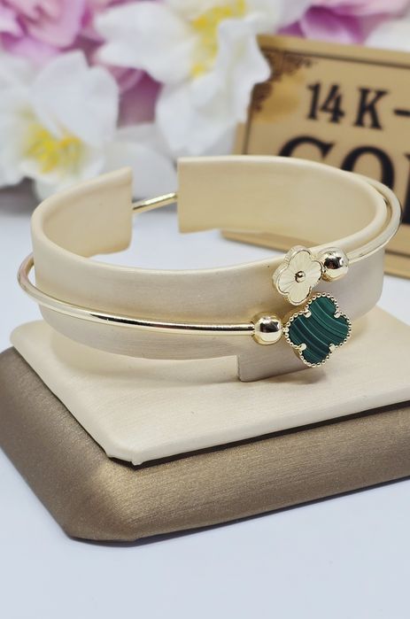 Złota bransoletka bangle z koniczynkami próba 585 14k