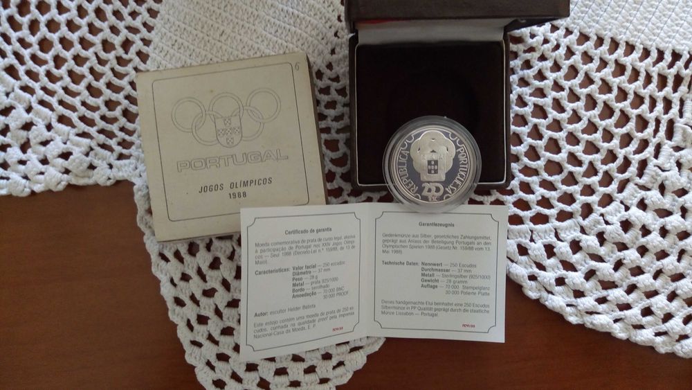 Moeda de 250$ Jogos Olimp. 1988, Proof, Prata 925 (VER DESCRITIVO)