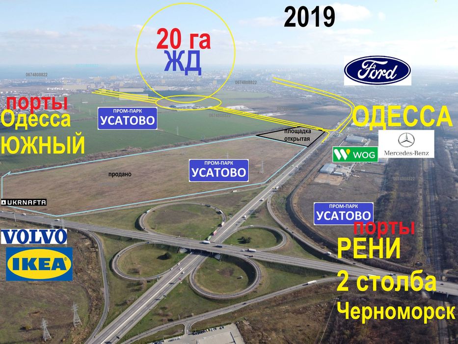 до 20 Га + ЖД ветка. промпарк "Усатово" Много Земли