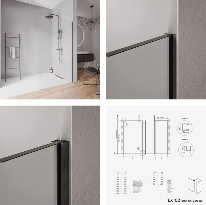Divisória Duche - Walk-In 10mm Nano vidro transparente (NOVO)