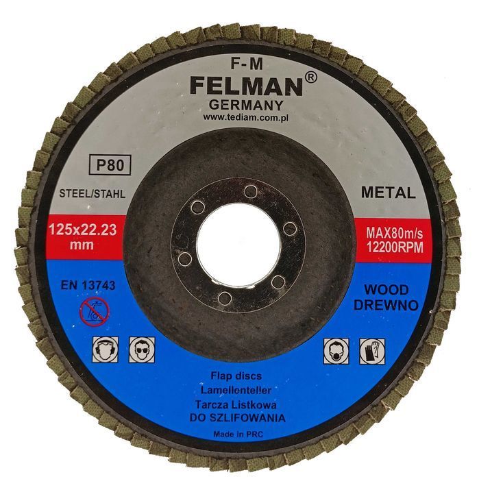 10 sztuk Tarcza Listkowa do metali i stali 125mm P80 FELMAN