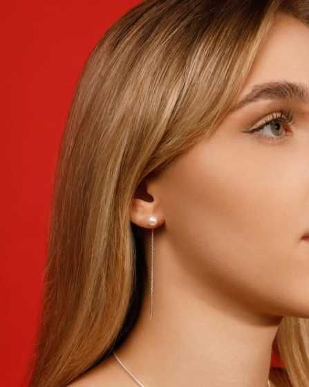 Срібні сережки- протяжки з перлиною