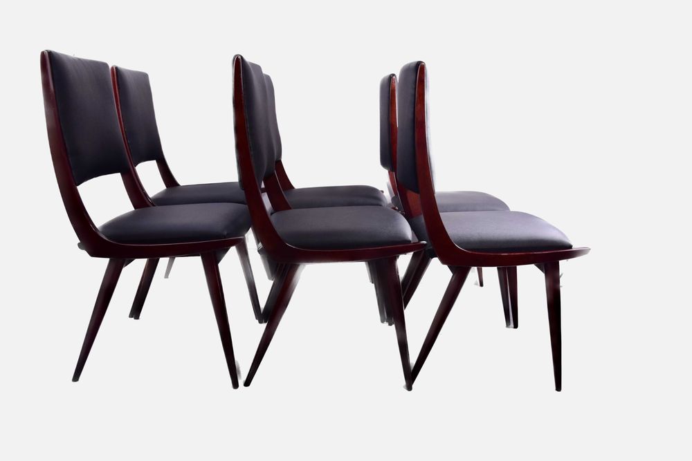 6 krzeseł w linii dynamicznej  Boomerang  włoski modernizm, lata 50/60