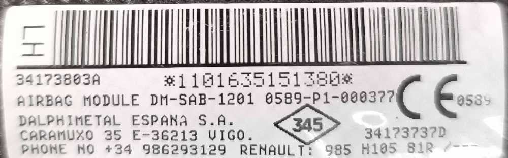 Airbag Banco Esquerdo 34173737D - DACIA SANDERO II