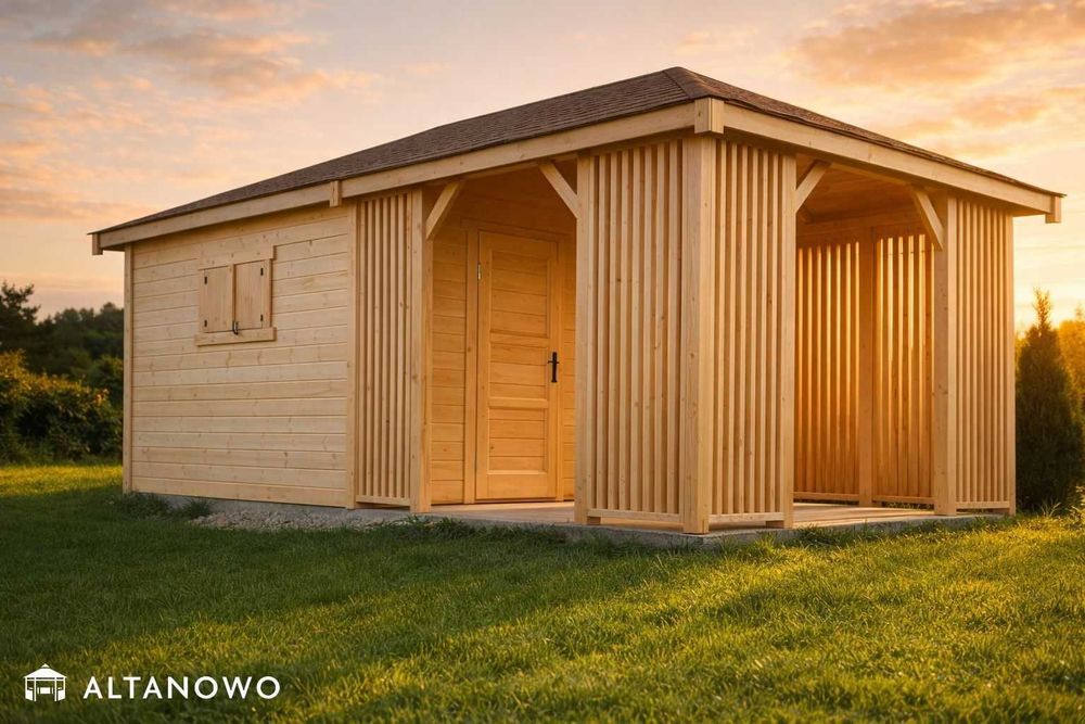 Letniskowy domek ogrodowy z altaną drewniany | producent