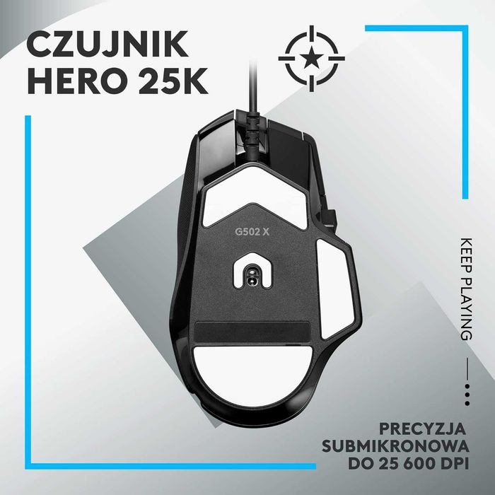 Mysz gamingowa Logitech G502X HERO 25K, 11 przycisków, RGB LIGHTSYNC