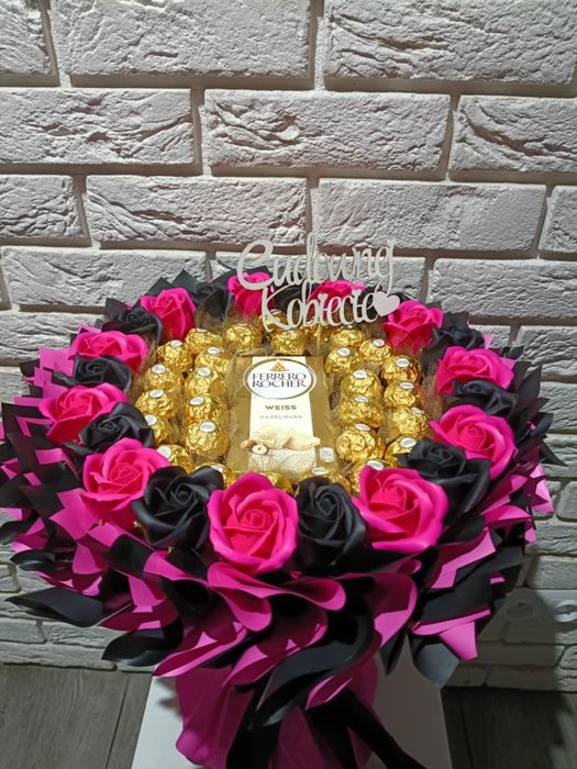 Słodki Bukiet z ferrero Bukiet z róż mydlanych Prezent dla niej