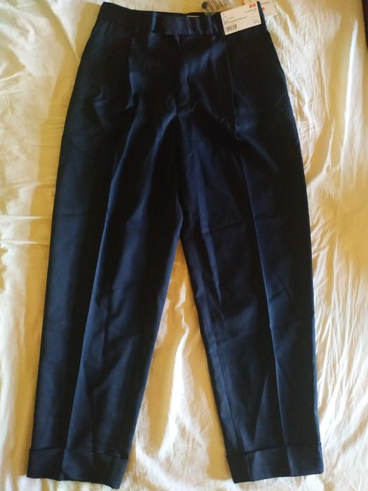 Брюки стильные женские темно-синие шерстяные Uniqlo