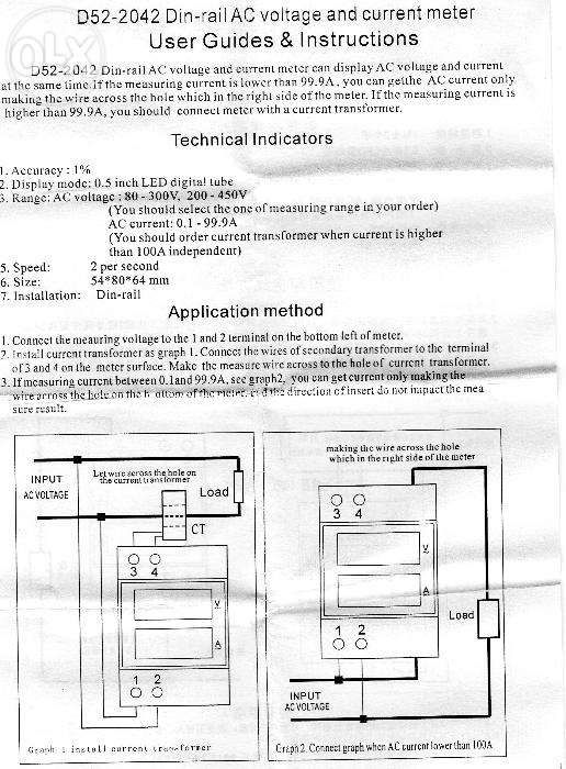 Voltmeter/Ammeter Dual Display DIN Rail 80-300V / 0.1-99.9A64297533164417124