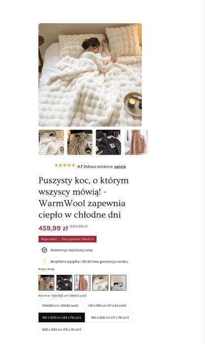 Ogromny puszysty biały puszysty koc 160x200  WarmWool