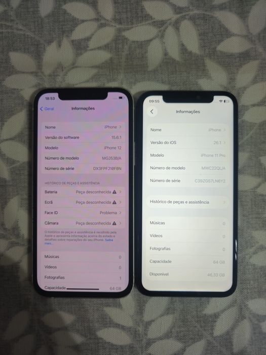 Dois iphones, iphone 12 e Iphone 11 Pro