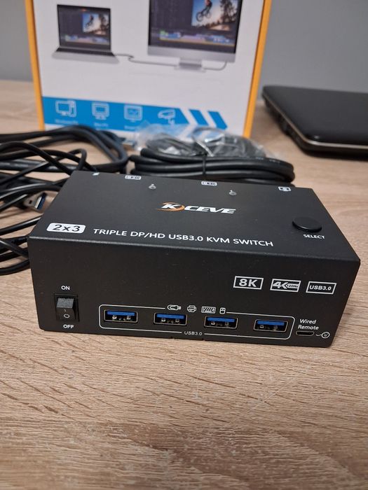 Przełącznik KVM 2 Komputery 3 Monitory 8k 60Hz 4K 144Hz