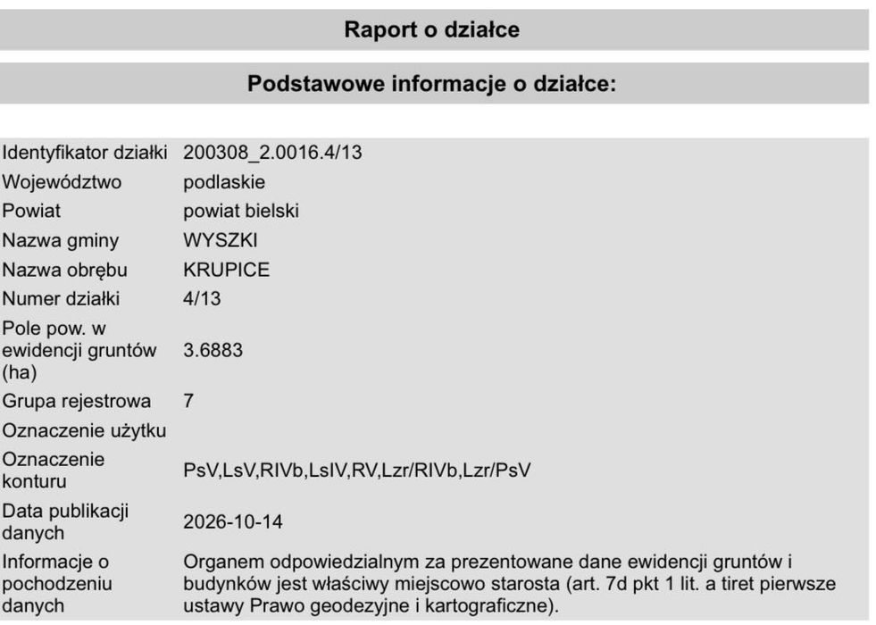 Sprzedam las 3,7 ha Krupice gmina Wyszki powiat bielski. Działka leśna OKAZJA - Widok 3