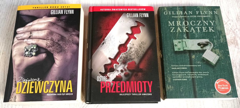 3x Gillian Flynn Zaginiona dziewczyna Mroczny zakątek Ostre przedmioty