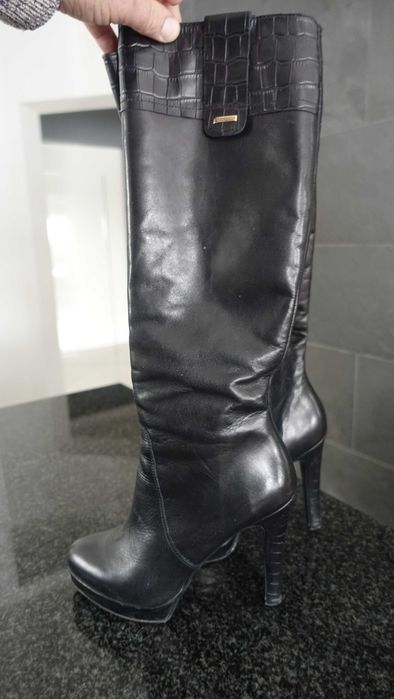 Prima Moda czarne,skóra kozaki do kolan, szpilki, rozmiar 37