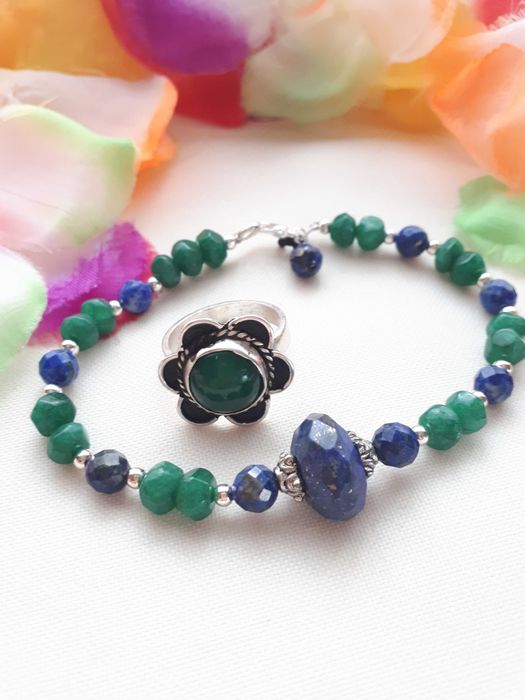 Srebrny pierścionek, kwiatuszek z Maroka z kamieniem prezent gwiazdka