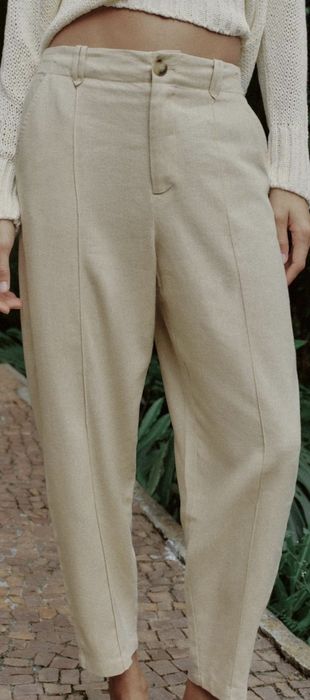 Штани  Zara carrot fit  з льоном та акцентованим швом