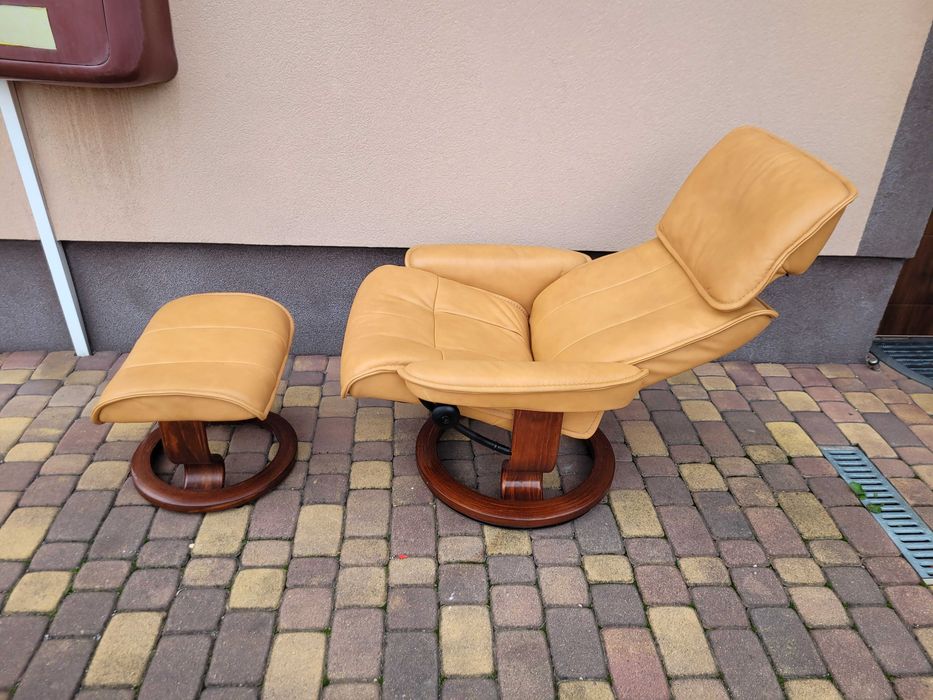 Ekornes Stressles Skórzany Norweski Fotel Z Podnóżkiem Relax Skóra