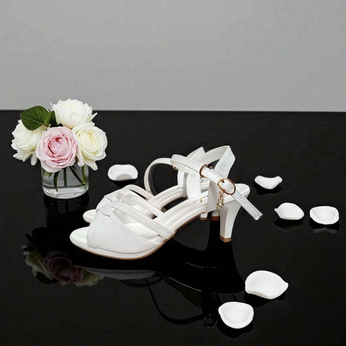 Nowe białe sandały damskie na obcasie z błyszczącą poświatą wygodne bu