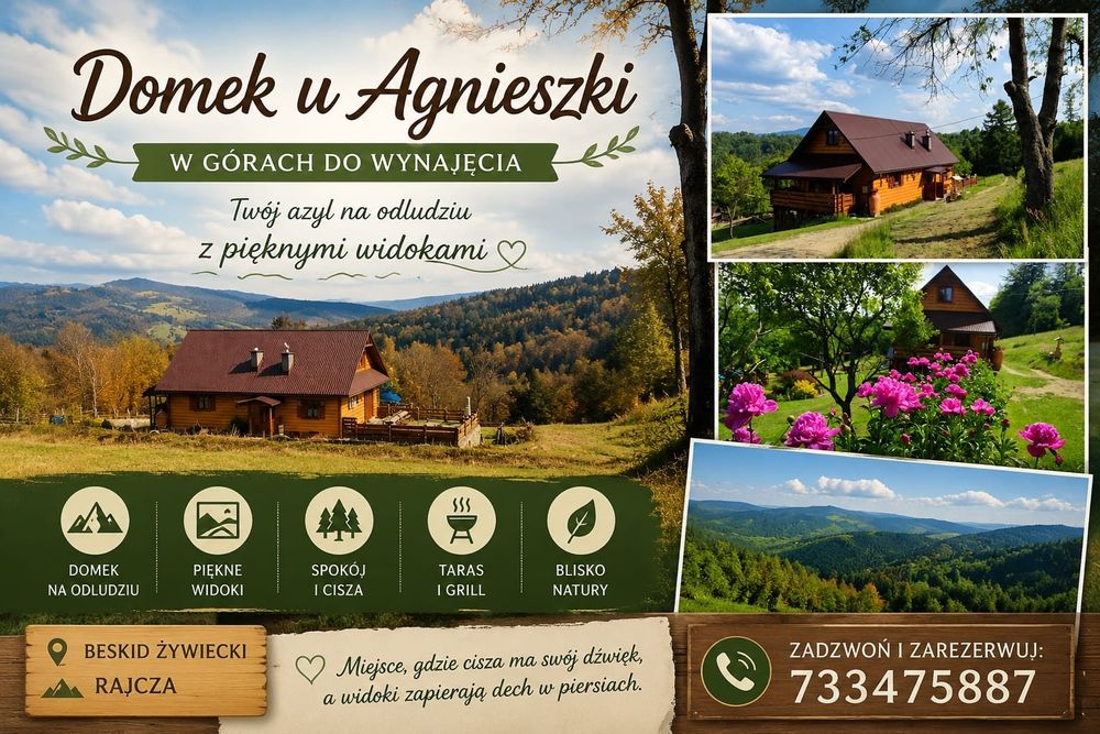 Domek w górach z tarasem widokowym.  Beskid Żywiecki.  Rajcza