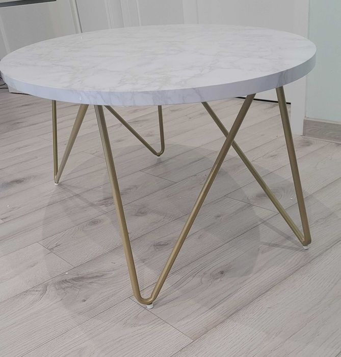Stolik kawowy Getone,ława z efektem marmuru, 120x60x41cm białe złoto