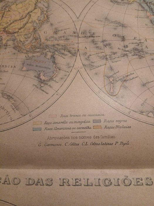 Mapa Distribuição das Raças e Religiões Humanas (Final Séc XIX, Início Séc XX)
