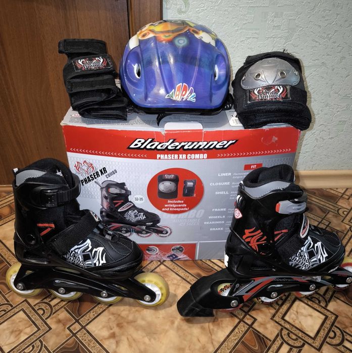 Ролики детские Bladerunner Phaser XR Combo, 32-35 (EU), защита, шлем