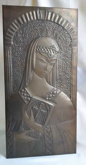 Большое настенное панно чеканка Княгиня Ольга, винтаж СССР