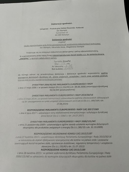 Piec centralnego  faktura