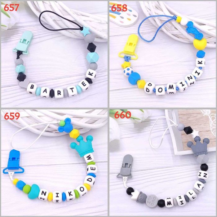 wzory, personalizowany uchwyt do smoczka z imieniem dziecka