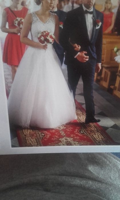 Biała Koronkowa Suknia Ślubna 36/38 na 166 cm + 11 cm obcas
