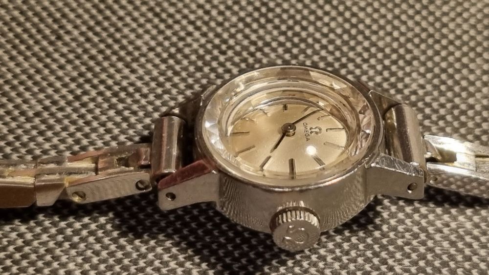 Omega Silver Dial Cut Glass Antique