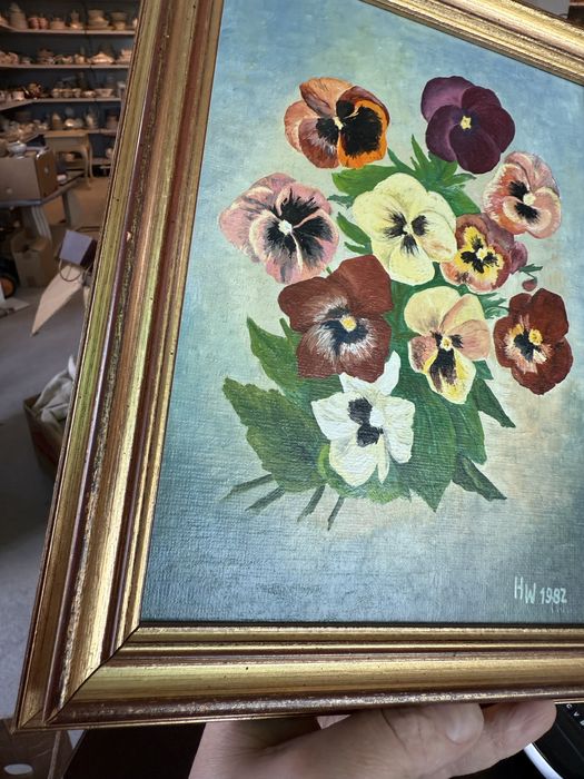 Obraz obrazek kwiaty bratki kolorowy HW 1982 retro vintage 338