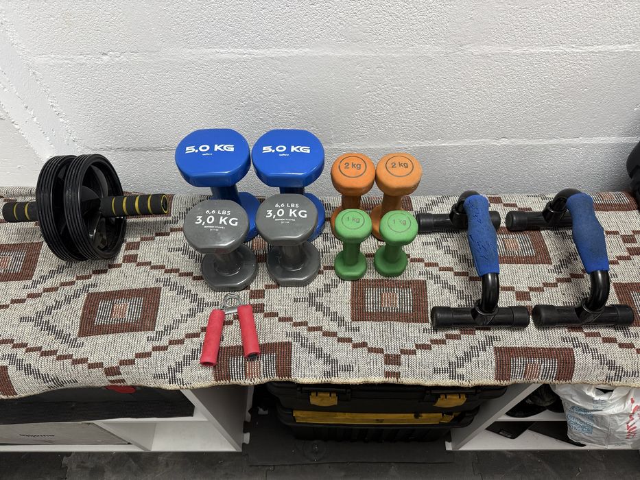 Conjunto pesos e acessorios ginásio
