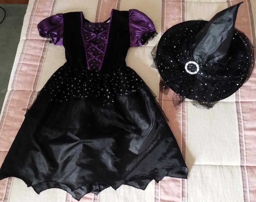 Vestido Halloween Bruxinha 7-10 Anos Chapeu