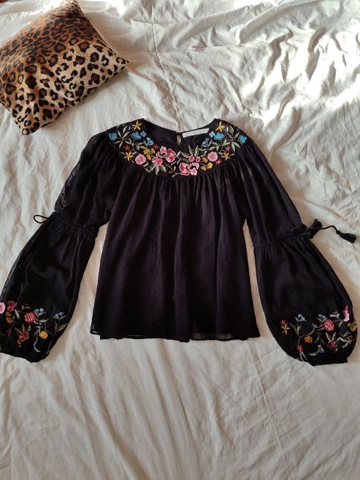 Блуза вишивка вишиванка з довгими пишними рукавами кофта блузка шифон