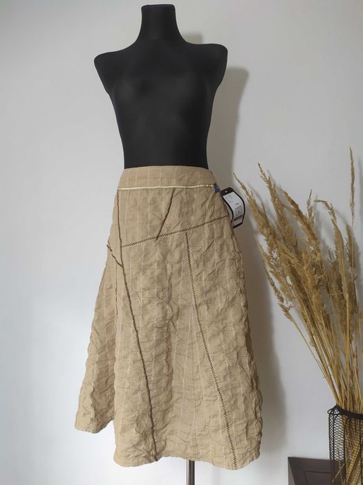 Wahl Beżowa spódnica w kratkę Patchwork Rozkloszowana 44 XXL