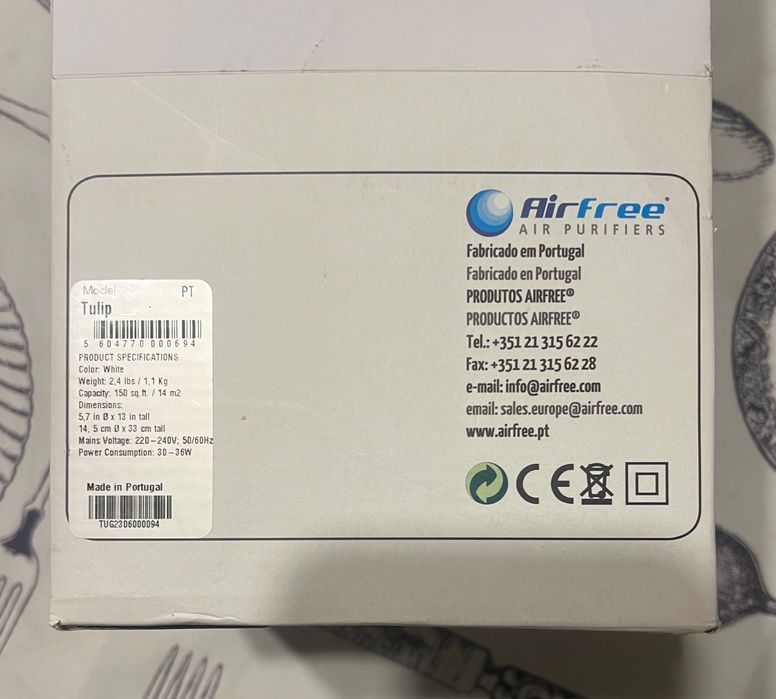 Purificador de ar - Airfree tulip- Novo