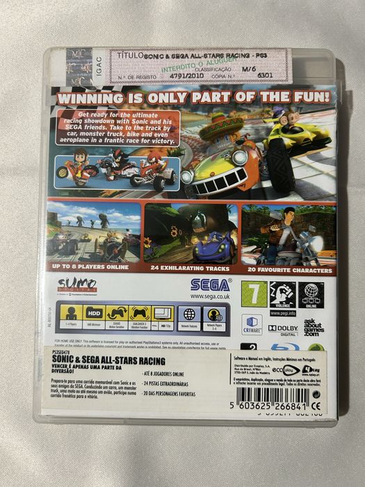 2 jogos Sonic Sega All-Stars Racing e Sonic Generations