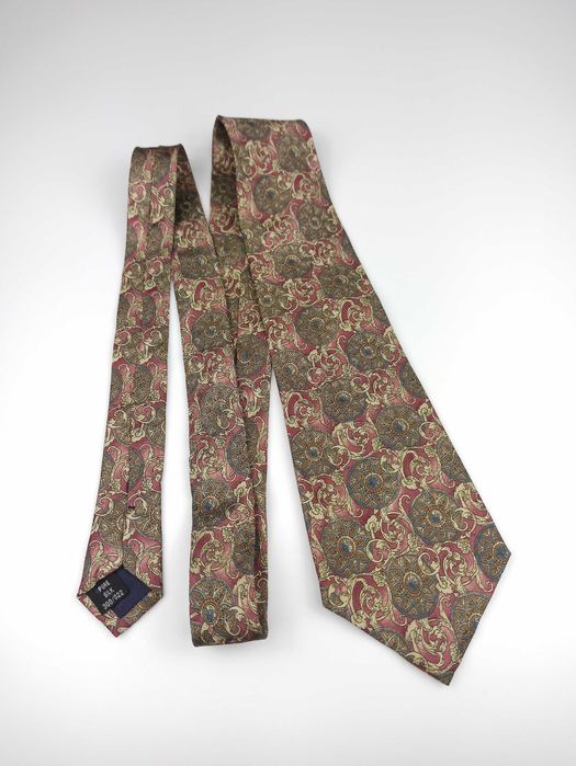 Galileo czerwony kremowy jedwabny krawat we wzory handmade
